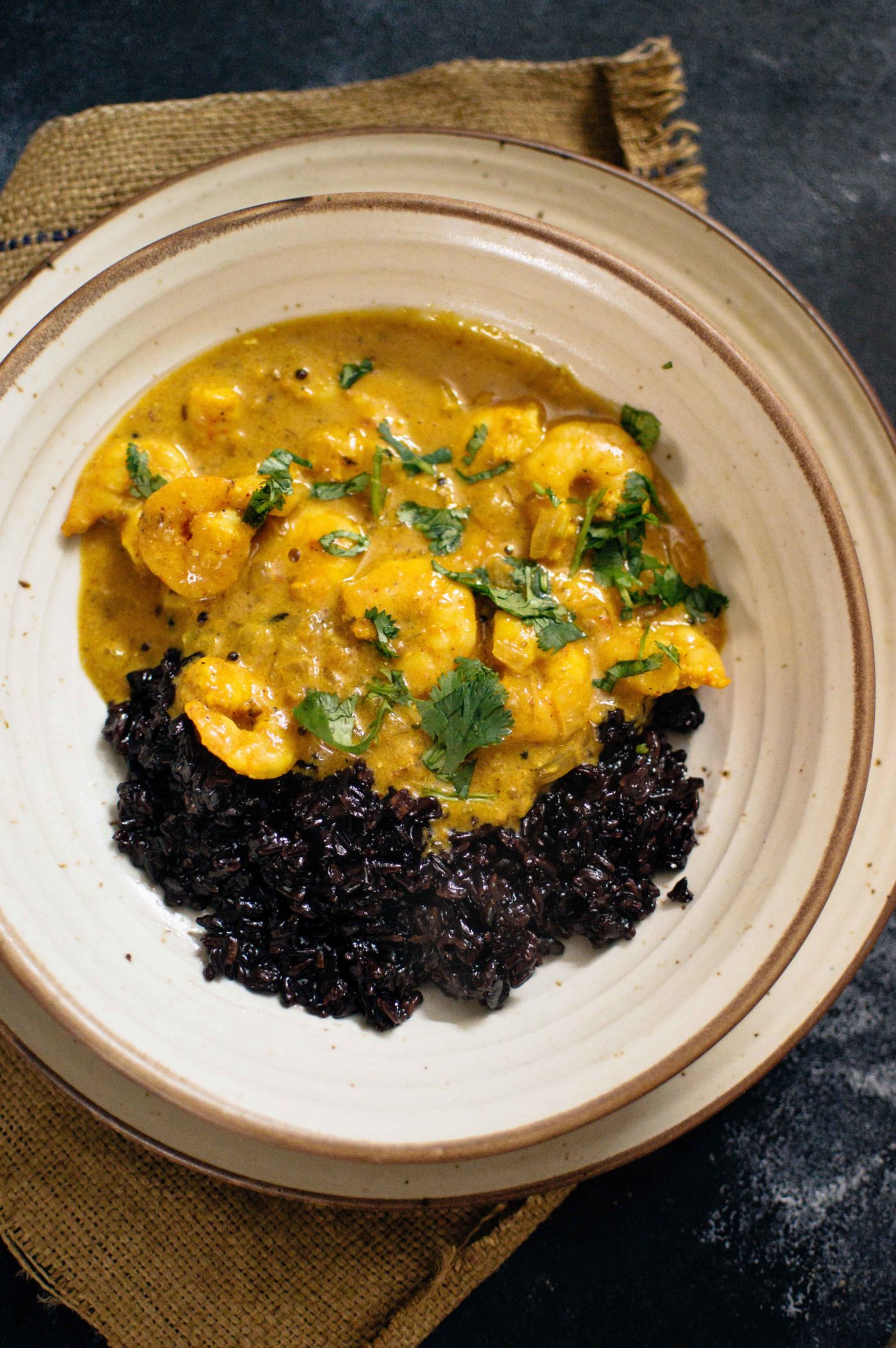 Coconut prawn curry with black rice - ChompSlurrpBurp