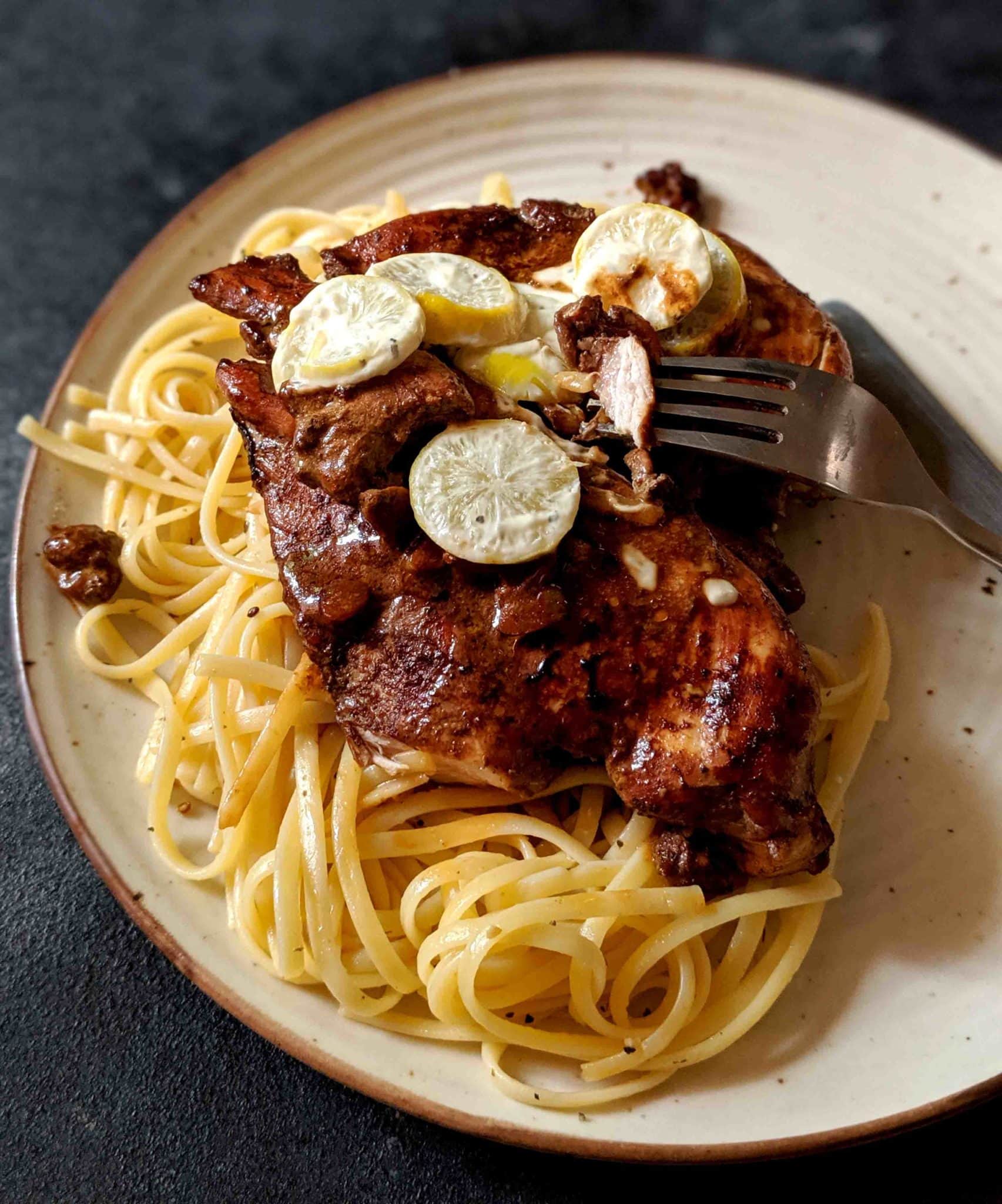 Balsamic Marinated Chicken Breast With Aglio Olio Chompslurrpburp