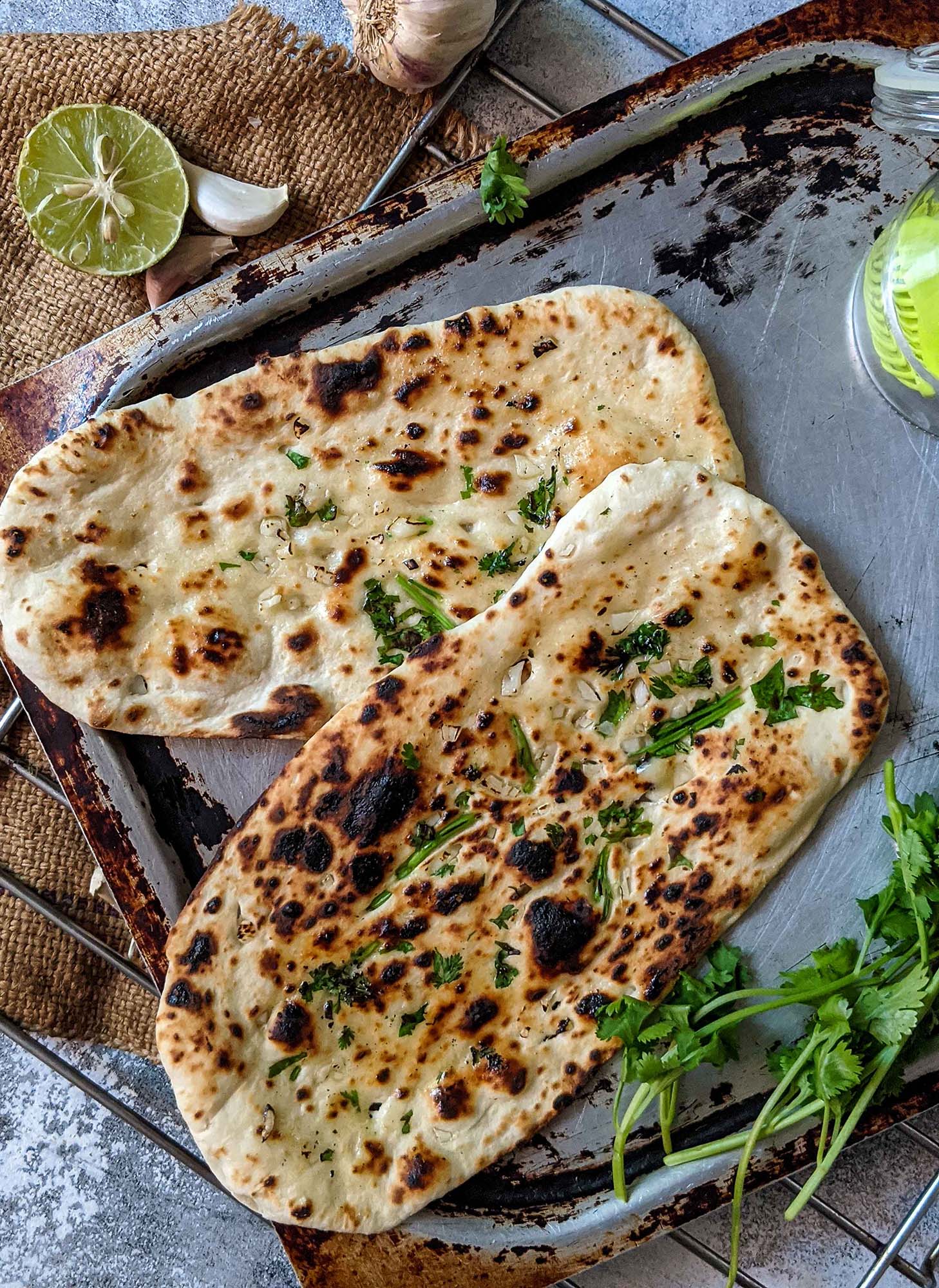 Garlic naan - no yeast and no tandoor - ChompSlurrpBurp